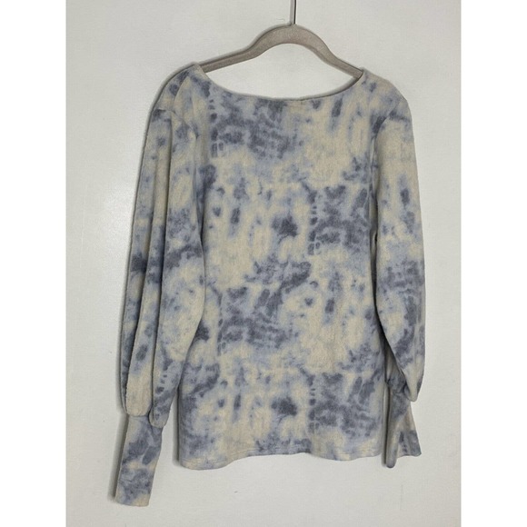 W5 Long Sleeve Soft Fleece Top Gray Tie Dye Puff Sleeve Pullover Sz L New - Picture 5 of 5